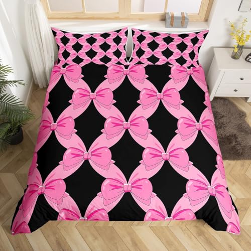 Homemissing niedliche Bowknot Bettbezug Kinder Aquarell Bogen Bettwäsche Set 135x200cm Kokette Bögen Betten für Frauen Männer Zimmer Dekor weiche Mikrofaser Rose Rosa