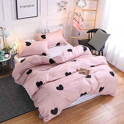Loussiesd Herzen Bettwäsche 135x200cm Rosa Kinder Bettwäsche Teenager Mädchen Reversibel Herzen Streifen Bettwäsche Set 100% Mikrofaser Bettbezug Set mit 1 Kissenbezug 80x80 cm