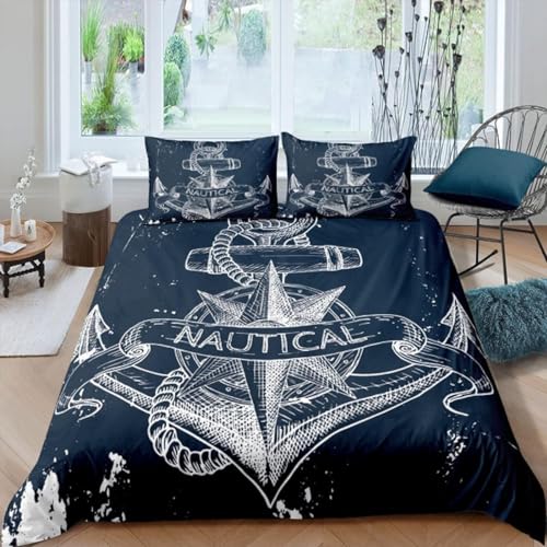 Generisch Bettwäsche 200x220 Anker Bettwäsche-Sets 3D Prin-Bettwäsche 200x220 cm – Mikrofaser-1Bettbezug + 2 Kissen 80x80, für Mädchen Jungen weich & pflegeleicht 5L10W14Q1134