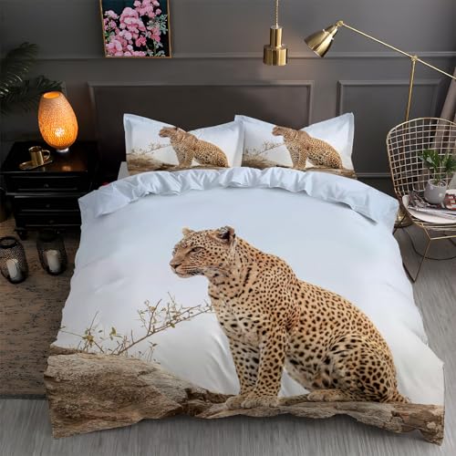 BettwäSche 135x200 Leopard Bettbezug 135x 200 3 Teilig mit ReißVerschluss Tier Weich und bügelfrei BettwäSche-Sets - WendebettwäSche mit 2 Kissenbezug 80x80