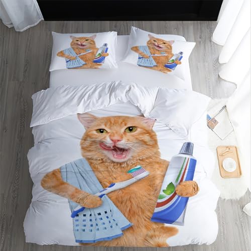 XPINGO Kinder Bettwäsche Katze 135x200cm 2teilig 100% Mikrofaser Sommer Weiche Warm Bettbezüge mit Reißverschluss 3D Tiere Katzen Bettbezug mit Kissenbezüge 80x80cm?Stil 6-4?