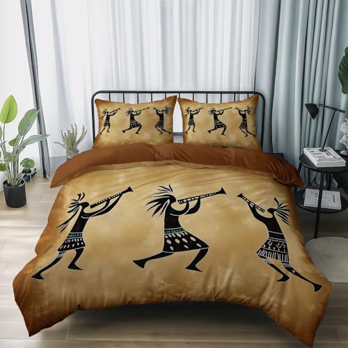Generisch Bettbezug 135 x 200 cm Bettwäsche-Sets Wende Bräunen Bettwäsche Deckung Set Retro Stammes- Tanz Bettbezüge Aus Weicher Mikrofaser, Für Kinder Teenager Erwachsene Single
