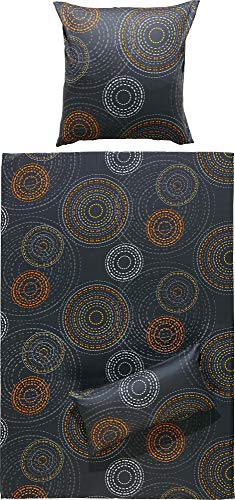 Erwin Müller Bettwäsche, Bettgarnitur Mako-Satin Kreise anthrazit Größe 40x80 cm / 135x200 cm - feinste Baumwolle, angenehmes Schlafklima, mit praktischem Reißverschluss