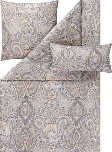 Estella Bettwäsche Fernanda + Gratis-Kissenbezug Mako-Satin grau Größe 135x200 cm (40x80 cm + 80x80 cm)