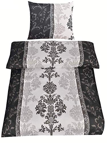 daspasstgut 4tlg Microfaser Bettwäsche 2X 135x200cm + 2X 80x80cm Top detailiertes Motiv Klassisch & Elegant in Anthrazit Schwarz Braun Sand NEU mit RV
