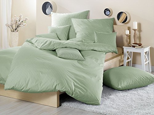 Lorena Textil Basel Maco-Batist Bettwäsche Baumwolle (grün, 200 cm x 200 cm + 2x 80 cm x 80 cm Kissen) Minikaro