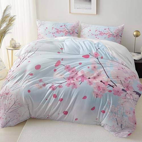 Bettwäsche Reversibel 135 x 200 cm, Maschinenwaschbar Bettbezug Set Orientalisch Frisch Blumig Thema, Atmungsaktiv Mikrofaser 3-Teiliges mit Reißverschluss und 2 Kissenbezug 80 x 80 cm, Weiß