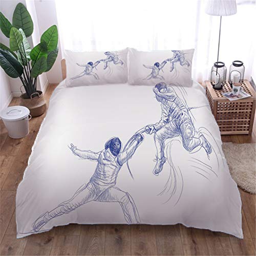 AOUAURO Bettwäsche 240x220 Fechten Bettbezug Set 3D 3-Teiliges Polyester mit Reißverschluss 1 Bettbezug und 2 Kissenbezug 80x80cm 3 Stück König Größe