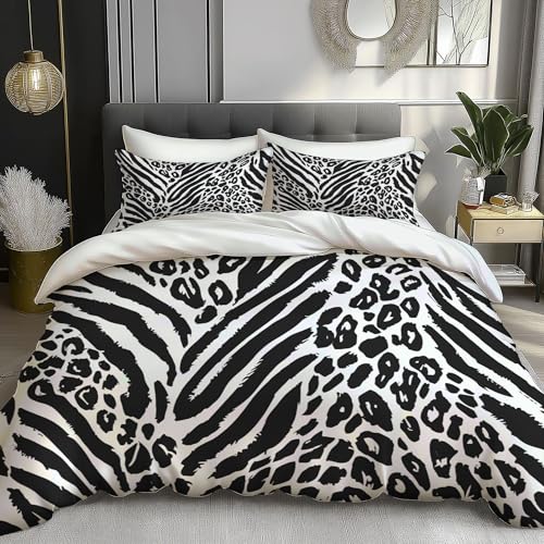 DACRWEKZ Bettwäsche155×220 cm 30teiligTierdruck Leoparden- und Zebrafell Bettwäsche Sets Microfaser Wendebettwäsche, weich & bügelfrei Bettbezug 2Kissenbezug 2er 80x108cm mit Reißverschluss