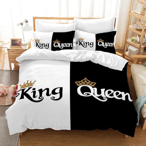 VTRXEG Bettwäsche 200x200 King Und Queen,Schwarzer Und Weißer Couple Bettwäsche,100% Mikrofaser Bettbezug King Queen,mit Reißverschluss1 Bettbezug Und 2 Kissenbezüge (A, 200x200cm)