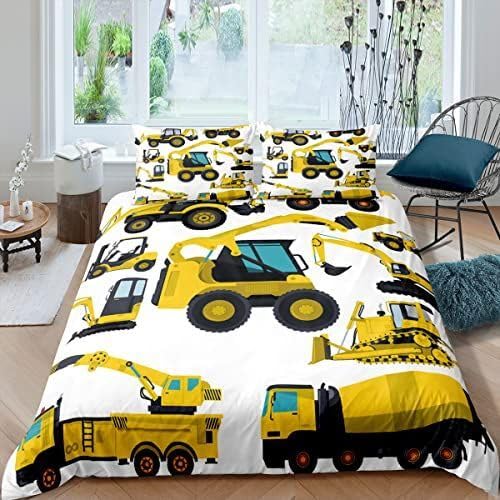 QBIDCSX Bettwäsche 135x200 Traktor Kinderbettwäsche Bettwäsche-Sets für Kinder Mädchen, Weiche Mikrofaser Bettbezüge 135x200 cm mit Reißverschluss + 2 Kissenbezug 80x80 cm