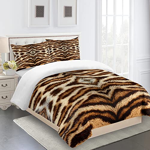 Bettwäsche 200x200 Beige Braunes Muster Bettdecke Mikrofaser Bettbezug Weiche und Angenehme Bettwäsche-Sets mit Reißverschluss Bettdecken enthalten 2 Kissenbezug 80x80