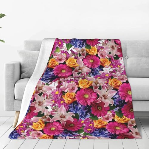 Rosa Blumen und goldene Rosen-Druck, Decke, warme Flanelldecke/Decke, Bettüberwurf für Schlafzimmer/Bettwäsche 100 x 125 cm