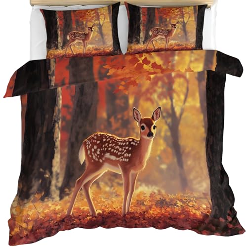  Bettbezug für King Size Bett,, Wald Bettwäsche Set, 3 teilig 2 Kissenbezügen Reißverschluss, 230 x 220 cm