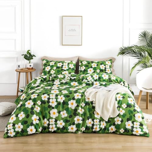 Ypthriline Bettwäsche 135x200 Blümchen Bettbezug Grün Und Frisch Bettwäsche-Sets mit Reißverschluss Mikrofaser Weich Leichte, Bettüberzug mit Kissenbezüge 80x80 cm für Alle Jahreszeiten