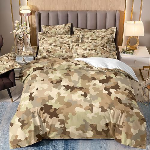 Bettdecke 200x200cm Beige Grün Braun Daunendecke Bettwäsche 200x200 Mikrofaser Bettdecken Atmungsaktive Duvet mit Reißverschluss Steppdecke Weiches Bett Decket+2 Kissenbezug 80x80