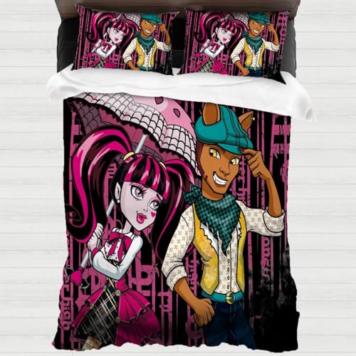 Monster High Kinder Bettwäsche Single 135x200 Jugendliche Bettwäsche-Sets 3D Drucken Mikrofaser Bettbezug& Kissenbezug Einzel (Draculaura)