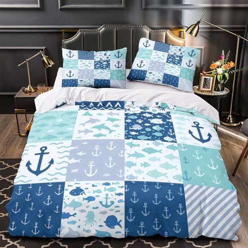 VOXYTMLWG Nautical Pflegeleicht 3D-Gedruckter Bettwäsche-Set dreiteiliger Vintage Maritime Bettdeckenbezug Zip Verschluss Atmungsaktiv for Jungen,Teen Jungen,Frauen,Teenager Single?135x200cm?