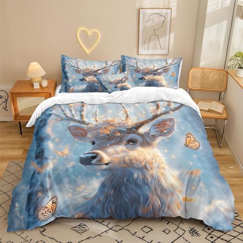 Bettwäsche 135x200 3 teilig 3D Winter Wald Schmetterling Bettwäsche Sets Kinder Jungen Mädchen Kinderbettwäsche Mikrofaser Reißverschluss Soft Bettwaren Bettbezug 2 Kissenbezug 80x80 cm