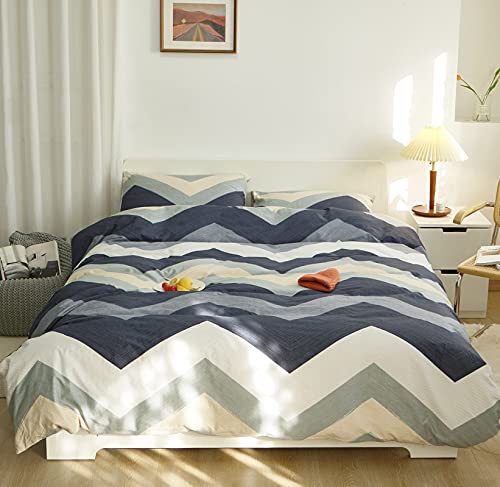GETIYA Modern Geometrische Bettwäsche 220x240 Baumwolle Bettwäsche Damen Herren Wellen Bettbezug King Size Streifen Bettwaesche Paar Bett Gestreift Bettbezug mit Reißverschluss 2 Kissenbezüge 80x80