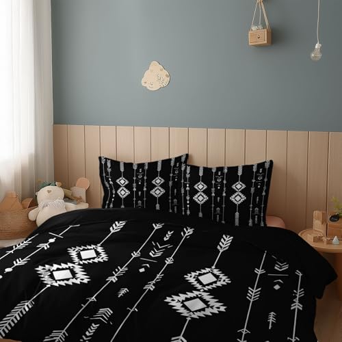 Generisch Bettwäsche Pfeil Nationale Tradition 180 x 200 cm - 3 teilig - mit Kissenbezüge 80 x 80 cm Bettbezugaus Mikrofaser mit Reißverschluss Weich Schwarz, Deckenbezug für Allergiker geeignet