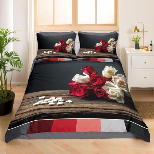 Rose Bettwäsche 140x200 Romantisches Thema Bettbezug 3D Weiche Mikrofaser 3 Teilig Bettwäsche-Sets mit Reißverschluss und 2 Kissenbezüge 80x80 cm K.121