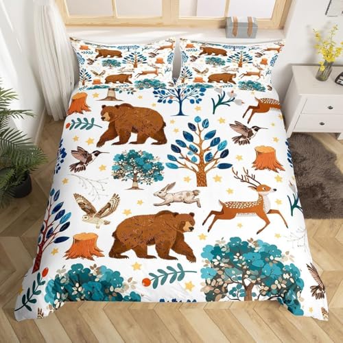 Braunbär Bettwäsche 155x220cm Hirsch Warm Weiche Bettwäsche Set Microfaser Bettbezug 155x220 und 2 Kissenbezüge 80x80cm mit Reißverschluss für Erwachsene m.251
