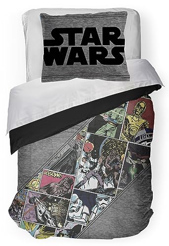 Jay Franco Star Wars Comic Twin Tröster & Kissenbezug-Set, superweiche Kinder-Bettwäsche, farbechte Mikrofaser (offizielles Star Wars-Produkt)
