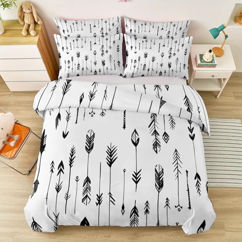Bettbezug 220 x 240 cm, Weiß Minimalistisches Böhmisches Symbol Pfeil Bettwäsche, Wende Microfaser bettwäsche für Jungen Mädchen Bettbezug mit 2 Kissenbezügen - Kinder & Teenager Geschenk