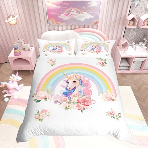 Homemissing Nettes Einhorn Bettwäsche Set 200x200cm Mädchen Träumiges Pferd Betten für Kinder Regenbogen Blumen Einhorn Bettbezug Zimmer Dekor Bettwäsche-Set Weich Homemissing Nettes Einhorn Bettwäsche Set 200x200cm Mädchen Träumiges Pferd Betten für Kinder Regenbogen Blumen Einhorn Bettbezug Zimmer Dekor Bettwäsche-Set Weich