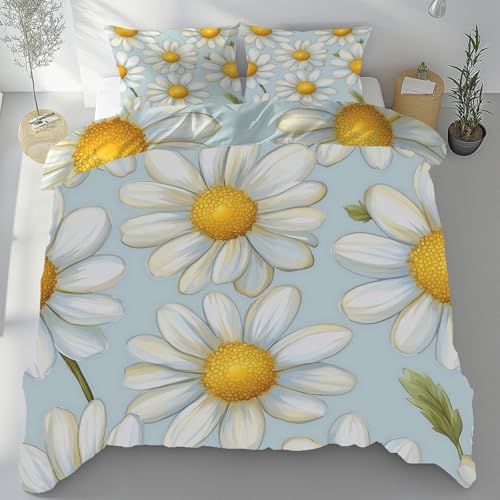 Tyafsgvqo Kamille Gänseblümchen Bügelfrei Bettwäsche 135x200 cm, Natur Pflanzen Blumen Bettbezug, Landhausstil Floral Bettwäsche Set Kühlend Atmungsaktiv, Wendebettwäsche mit 2 Kissenbezug 80x80