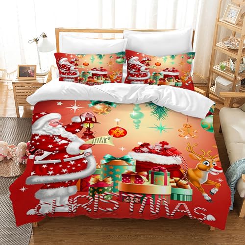 Hoimlm Bettbezug-Set für Weihnachten Mikrofaser Bettbezug mit Kissenbezügen, für Jungen und Mädchen, Weihnachtsdekoration für den Innenbereich (Natalizio F, 135x200cm)