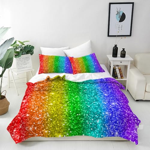 ANHOPE Bunte Regenbogen Punkten Bettwäsche Set 2 Teilig Bettbezug 135x200 cm + Kissenbezüge 80x80 cm Weich Microfaser Bettbezüge mit Reißverschluss