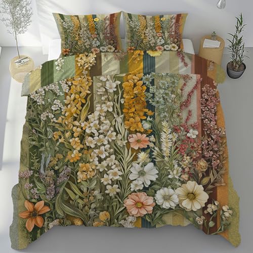 Gaqinhh Pastorale Sonnenblume Bettwäsche Set 135x200cm, Landhaus Eustoma Mikrofaser Bettwäsche 3teilig, Vintage Lavendel Wendebettwäsche mit Reißverschluss und 2 Kissenbezüge 80 x 80 cm