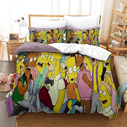 QRWEW Bettwäsche Single?135x200cm? 3D Simpson Druck Musterdesign Bettbezug Set Schlafkomfort Weiche Microfaser Bettbezug Mit Reißverschluss Und Kopfkissenbezüge