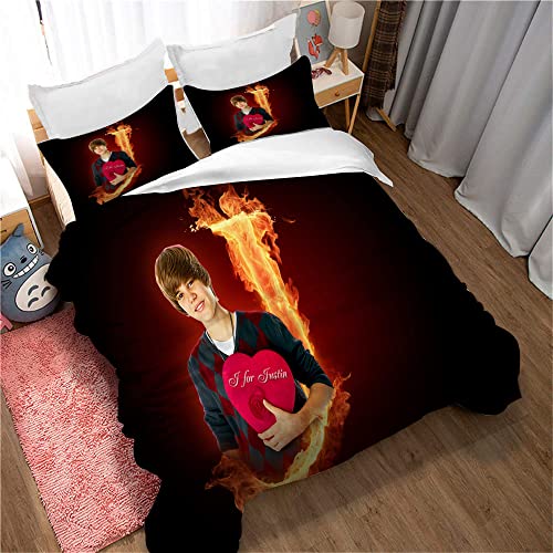 YINGD Justin Bieber Singer-Bettwäsche-Set, ägyptische Baumwolle, weiches Queen-Size-Bettlaken, Bettbezug 140 x 200 cm