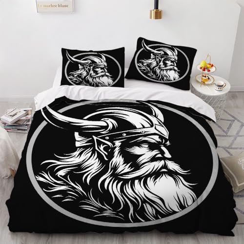 Bettwäsche-Sets 200x220 cm Pirat Odin Totem Wikinger Tier 3D-Printing Lebendige Farben Bettwäsche Mikrofaser 3 Teilig Mit Verdecktem ReißVerschluss Und EckbäNdern 2 KissenbezüGe Sind 80x80 cm