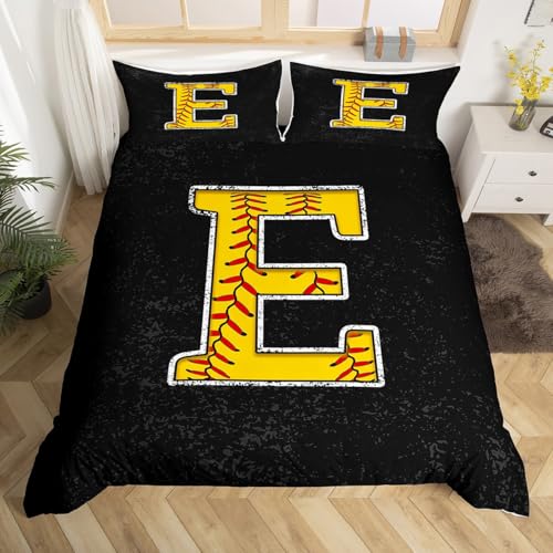 Homewish Baseball Bettwäsche 135x200 Anfangsmonogrammiert Bettbezug Teens Softball Sports Spiel Bettwäsche Set Jugendliche Baseball Liebhaber Gelb Buchstabe E Bettset 1 Kissenbezug Zimmerdekor