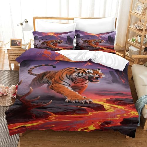 CHUIYUFULAN Tiger Bettbezug Bettwäsche Set Kinderbettwäsche Reißverschluss Mit Kissenbezug, Betten Set Für Jugendliche Kinder Schlafzimmer Single?140x200cm?