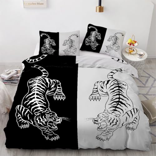 MARBRE 3D Bettwäsche Tiger 135x200 cm 4teilig 100% Mikrofaser Kinderbettwäsche Tier Wendebettwäsche mit Reißverschluss Bettwäsche-Sets mit 2 Kissenbezüge 80x80(Image 41-4)