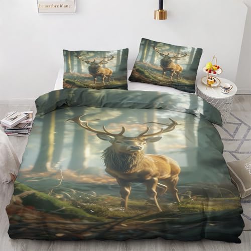 ZyxMehtic REH Hirsch Bettwäsche 140x200 Winter Waldtiere Bettwäsche Set 2teilig, Weich & Bügelfrei Wende Bettbezug, Mikrofaser Bettwäsche und Kissenbezug 70x90cm 1er mit Reißverschluss