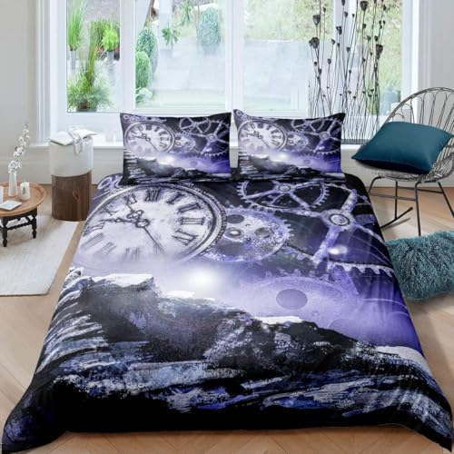 3D Bettbezug Bettwäsche Set 135X200 cm Retro-Uhr Gesamt 4 Größen, Bettwäsche-Set Mit Reißverschluss, Bettbezug + 2 X Kissenbezügen, Mikrofaser - Komfortabel Anti-Allergisch -6022877089370