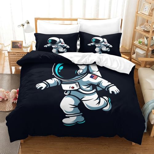 ENYISIYULO Bettwäsche Astronaut 3teilig 3D Drucken Weiche BettwäSche Set Mikrofaser Bettbezug Und 2 Kissenbezug Für Mädchen Junge Kinder Double?200x200cm?