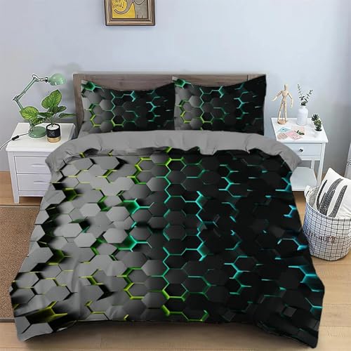 PDSYCB Blau Gelb Neon Lichter Jungen Bettwäsche Set,Tröster Abdeckung 135x200,Kinder Bettwäsche,Weicher und bequemer Bettbezug für Schlafzimmer Gästezimmer mit Reißverschluss und Kissenbezug