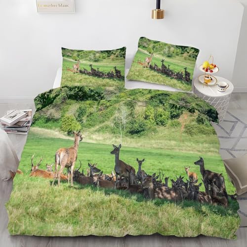 Buohwiwe Bettwäsche 155x220 Hirsch Bettbezug 155 x 220 cm 3 Teilig Wendebettwäsche 3D Wilde Tiere Weich Mikrofaser Bettwäsche-Sets mit Reißverschluss und 2 Kissenbezüge a/1299