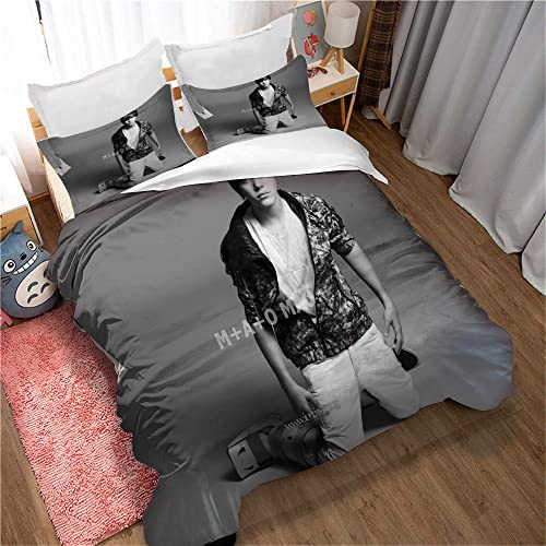 YINGD Justin Bieber Bettwäsche Singer Bügelfrei Größe Bettbezüge 3 teilig mit Reißverschluss + 2 Kissenbezüge 140x200 cm