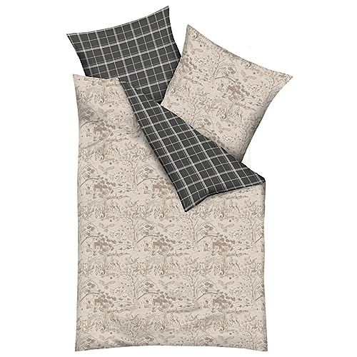 Kaeppel Feinbiber Biber Wende- Bettwäsche Forest Landscape in 155x220 + 80x80 cm Design 22746 braun beige Tiere