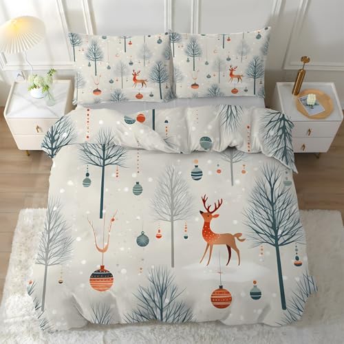 CCZM Elch Bettwäsche 135x200 - Wald Bettbezug 135 x 200 - Tier Wendebettwäsche und 2 Kissenbezug 80x80, Warm Mikrofaser Bettwäsche-Sets mit Reißverschluss, Y-329