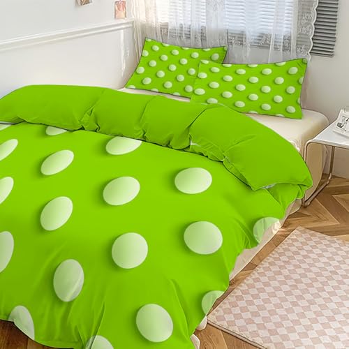 JEDTAKCT Bettwäsche 200X200Cm 3D-Punkte, Weiche Bügelfreie Mikrofaser Bettbezug Set, Zitronengrün Minimalistische Kugeln Muster Schlafzimmer Deko, 2 Kissenbezug 80X80, Mit Reißverschluss