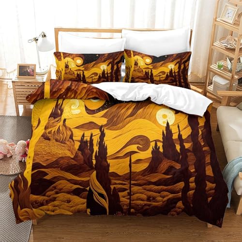 REIPOL Abstract Twilight 3D Druck Bettwäsche Tröster Set Microfaser Cartoon Bettbezug Und Kissenbezug Mit Reißverschluss 3 Teilig Sets Für Erwachsene Teenager Kinder Full?203x228cm?